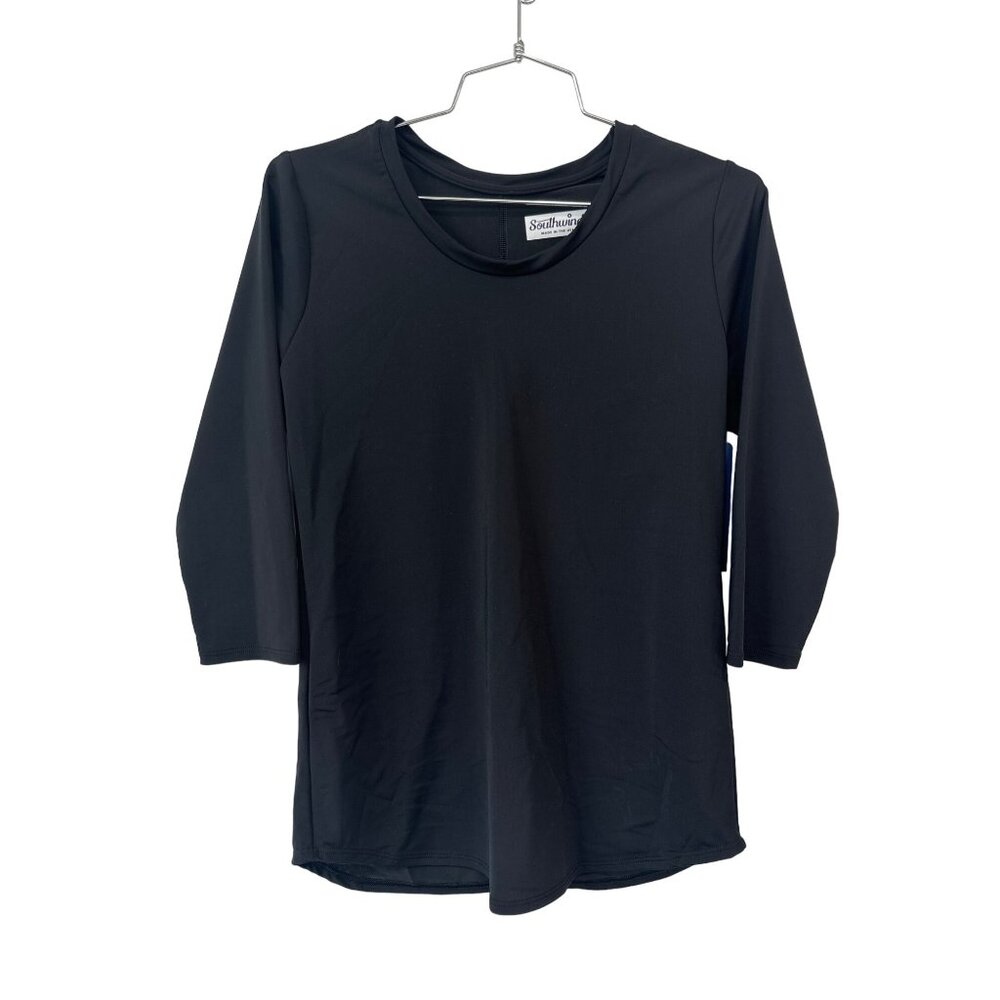 Southwind Cape Coral Tunic  Women 3/4 Sleeve Solid Black Compression Casual NEW